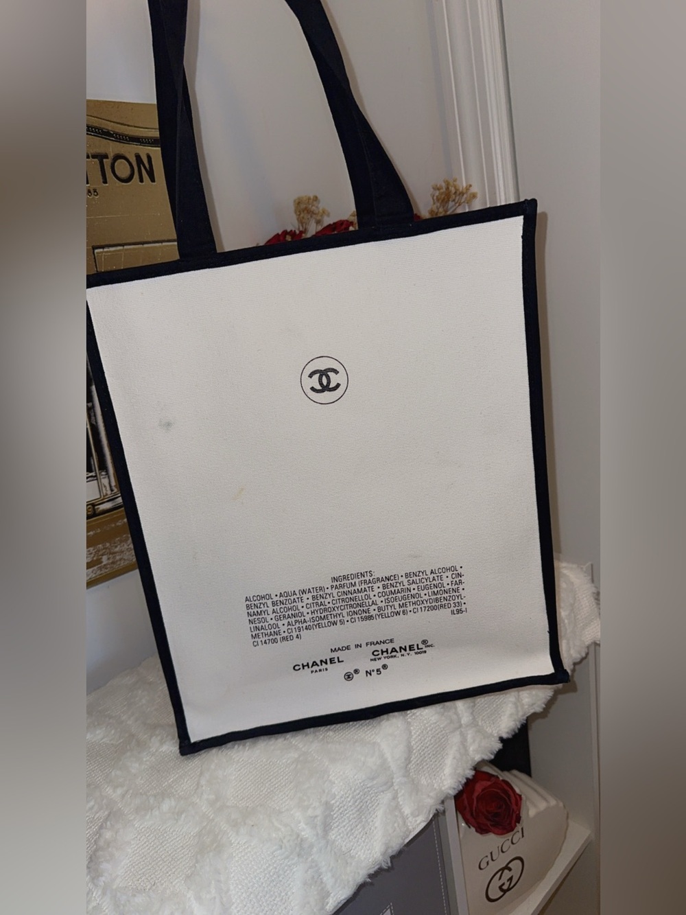 Chanel N°5 100th Anniversary White & Black Canvas Tote Bag and makeup pouch - Picture 9 of 13
